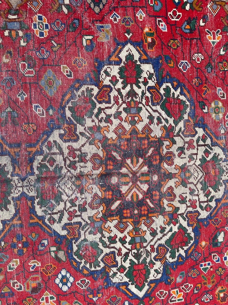 Rustic Nice vintage distressed Bakhtiar rug For Sale