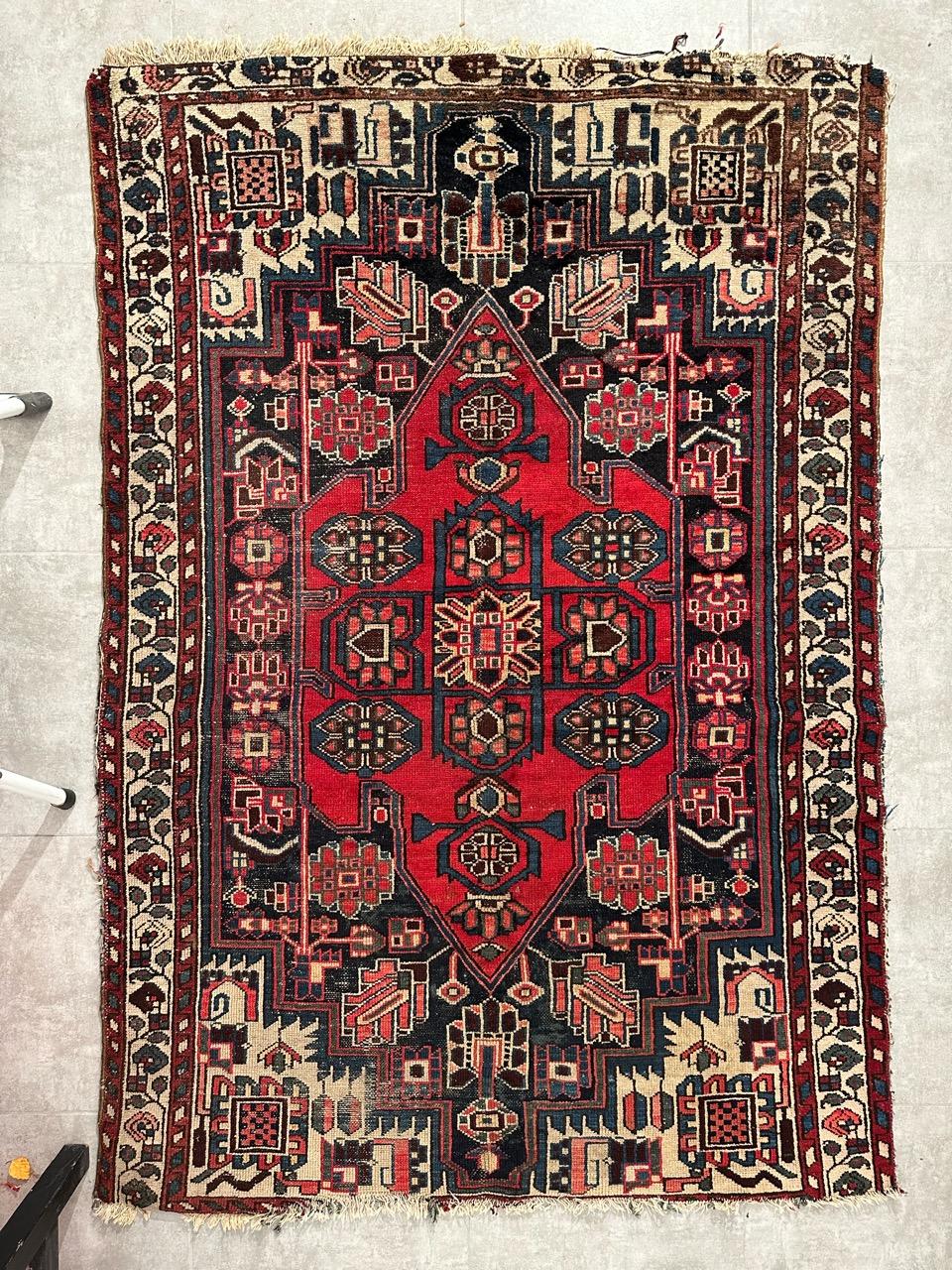 Bobyrug’s Nice vintage distressed Hamadan rug For Sale 6