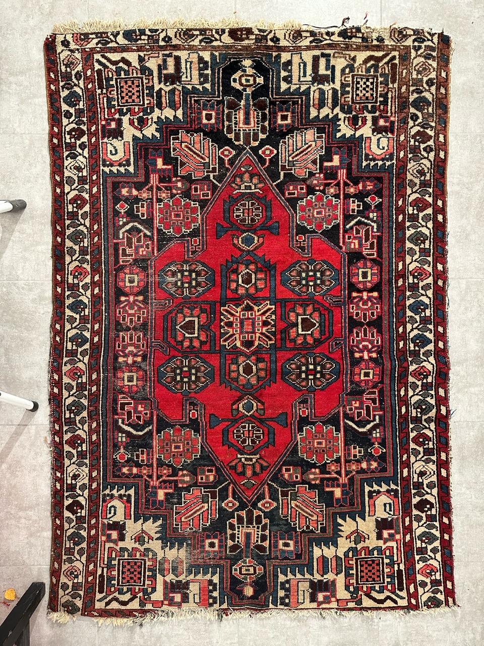 Bobyrug's Simpatico tappeto Hamadan vintage con segni di distorsione in vendita 7