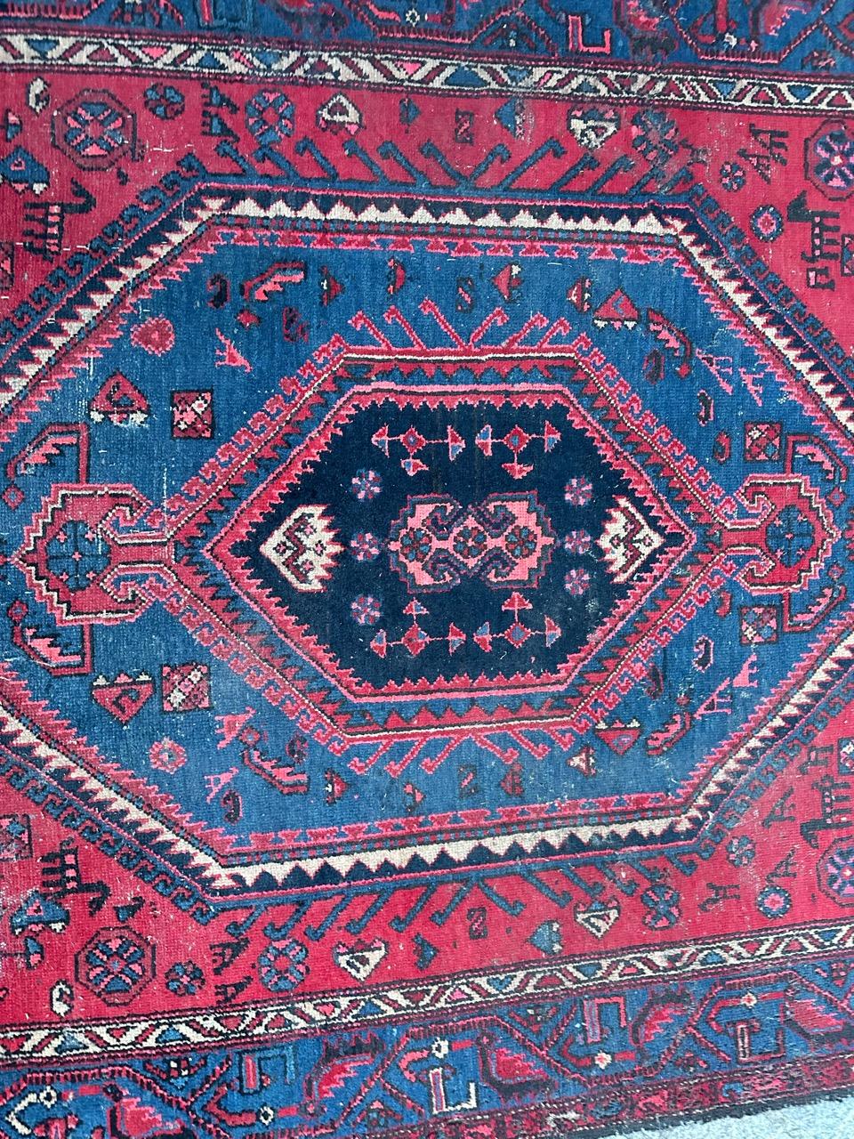Turkish Bobyrug’s Nice vintage distressed Hamadan rug  For Sale