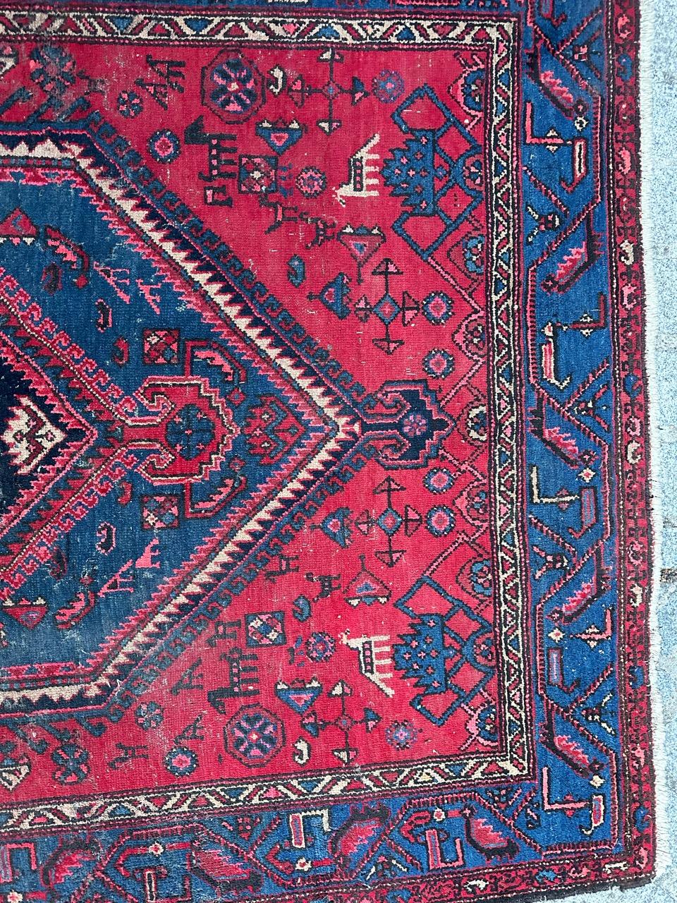 Hand-Knotted Bobyrug’s Nice vintage distressed Hamadan rug  For Sale