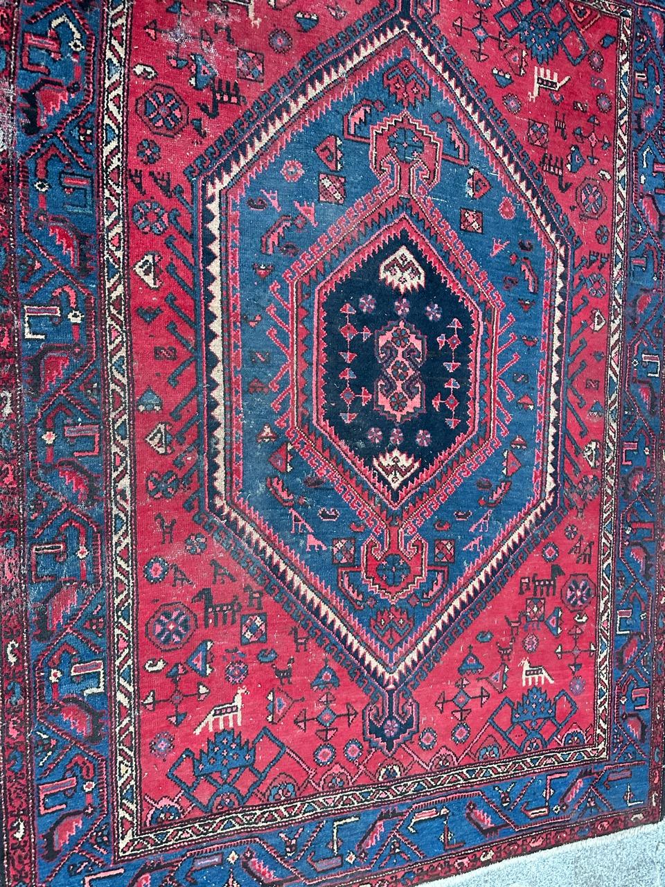 Bobyrug’s Nice vintage distressed Hamadan rug  In Fair Condition For Sale In Saint Ouen, FR
