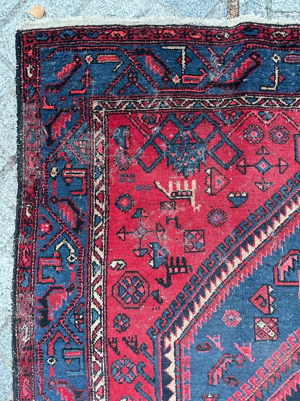 Cotton Bobyrug’s Nice vintage distressed Hamadan rug  For Sale