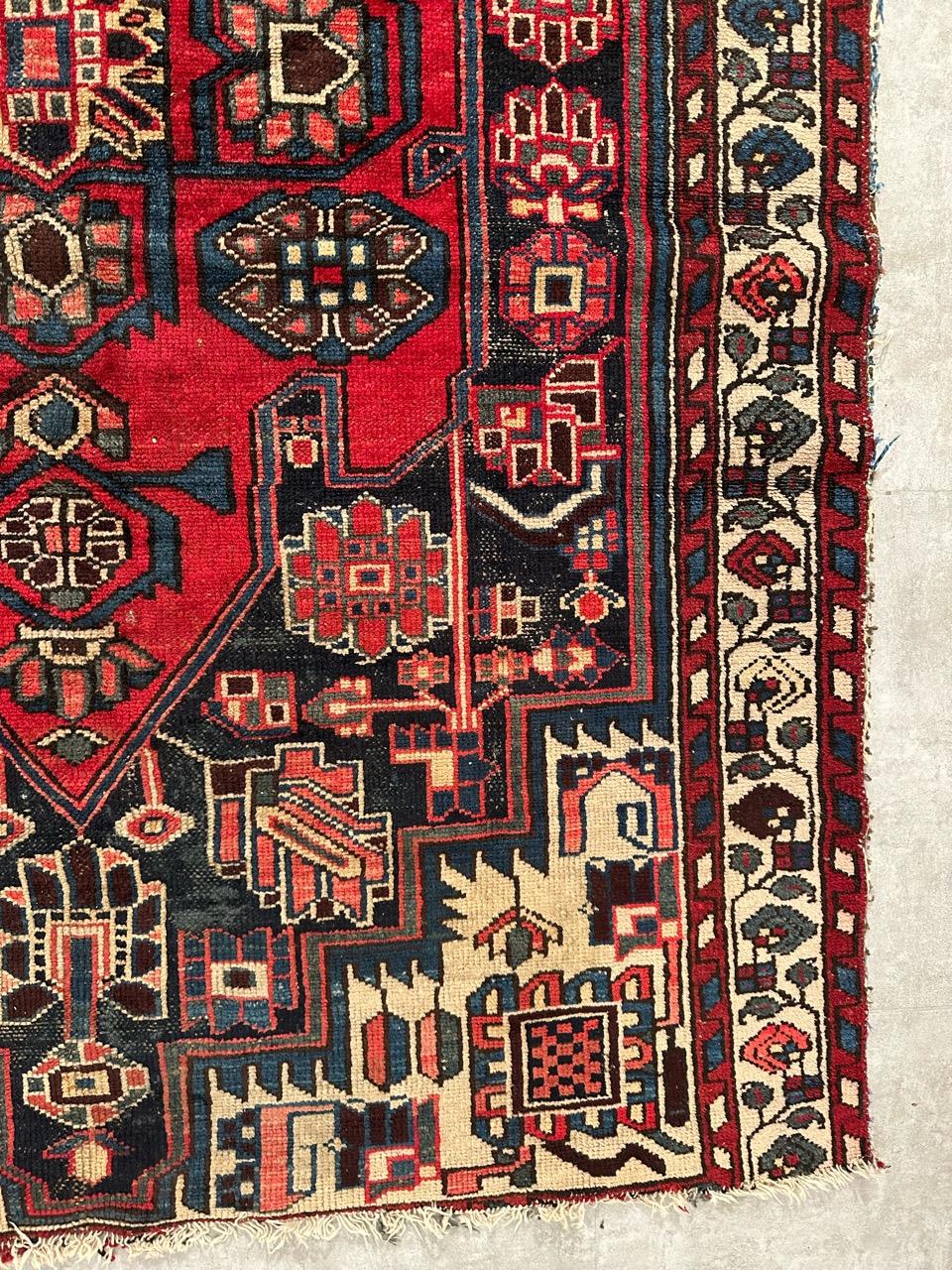 Cotton Bobyrug’s Nice vintage distressed Hamadan rug For Sale