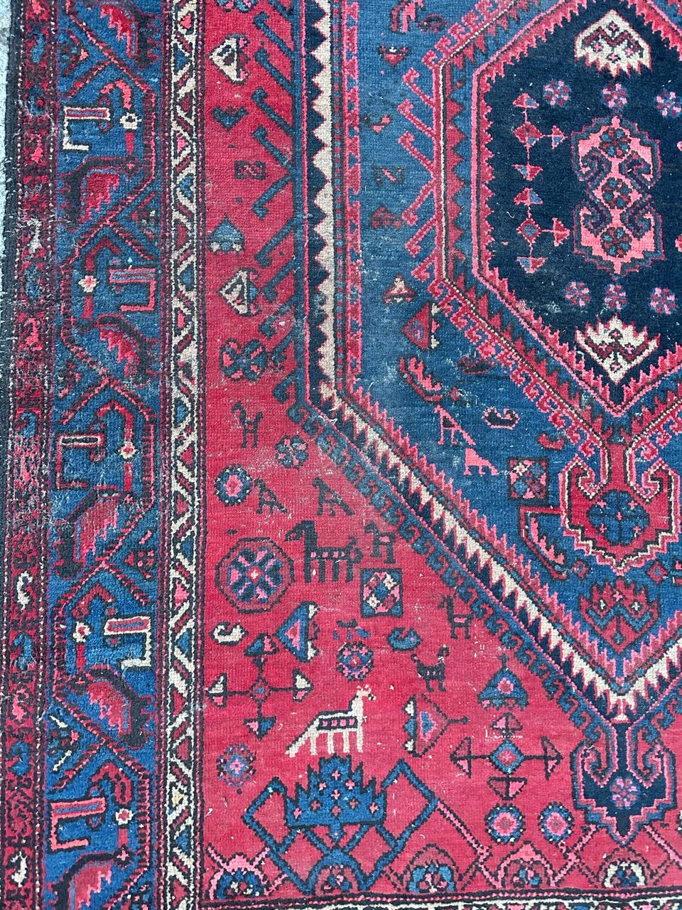 Bobyrug’s Nice vintage distressed Hamadan rug  For Sale 1