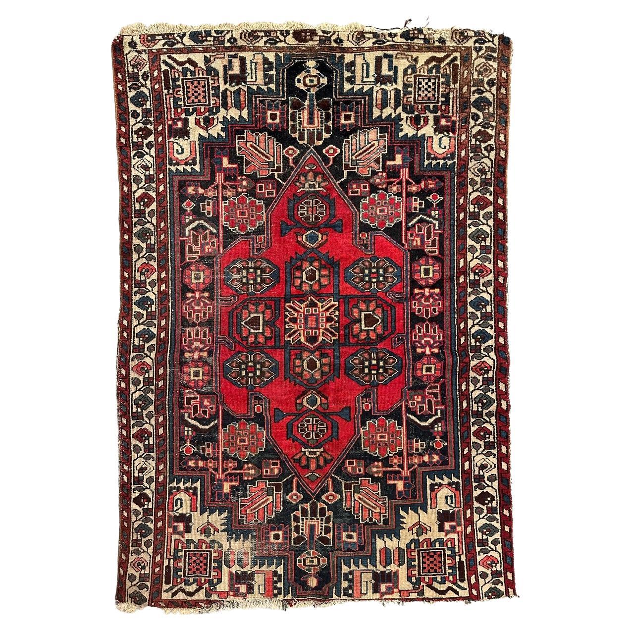 Bobyrug’s Nice vintage distressed Hamadan rug For Sale