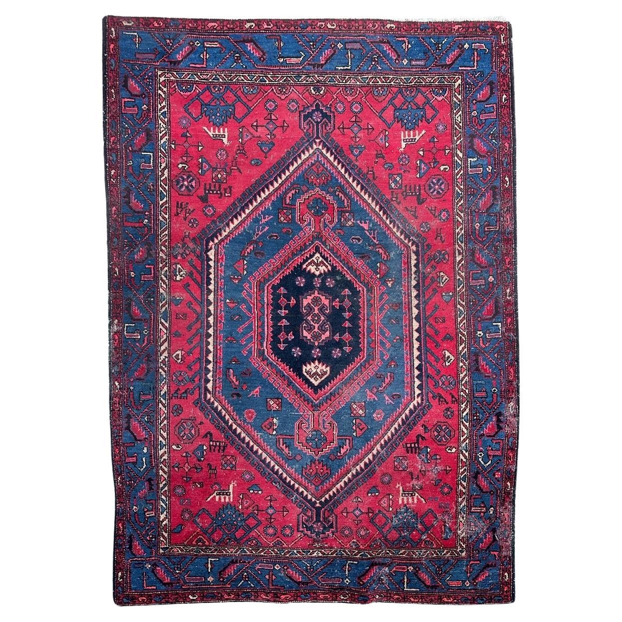 Bobyrug’s Nice vintage distressed Hamadan rug  For Sale