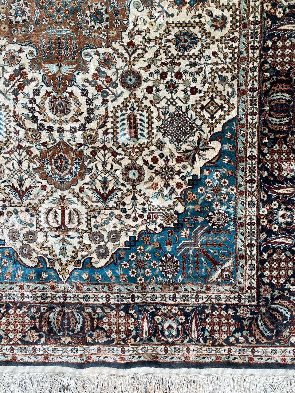 Hand-Knotted Nice Vintage Fine Silk Indian Rug