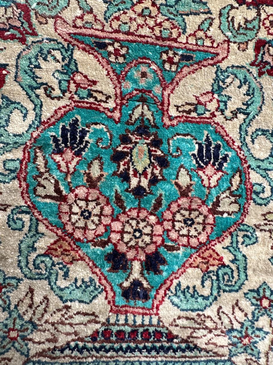 Bobyrug’s Nice vintage fine silk Sino Hereke  rug  For Sale 2