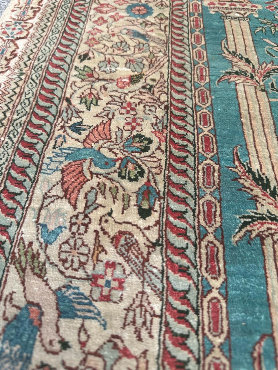 Bobyrug’s Nice vintage fine silk Sino Hereke  rug  For Sale 3