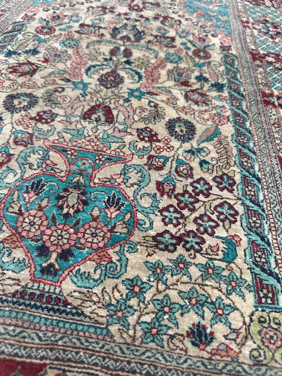 Bobyrug’s Nice vintage fine silk Sino Hereke  rug  For Sale 3