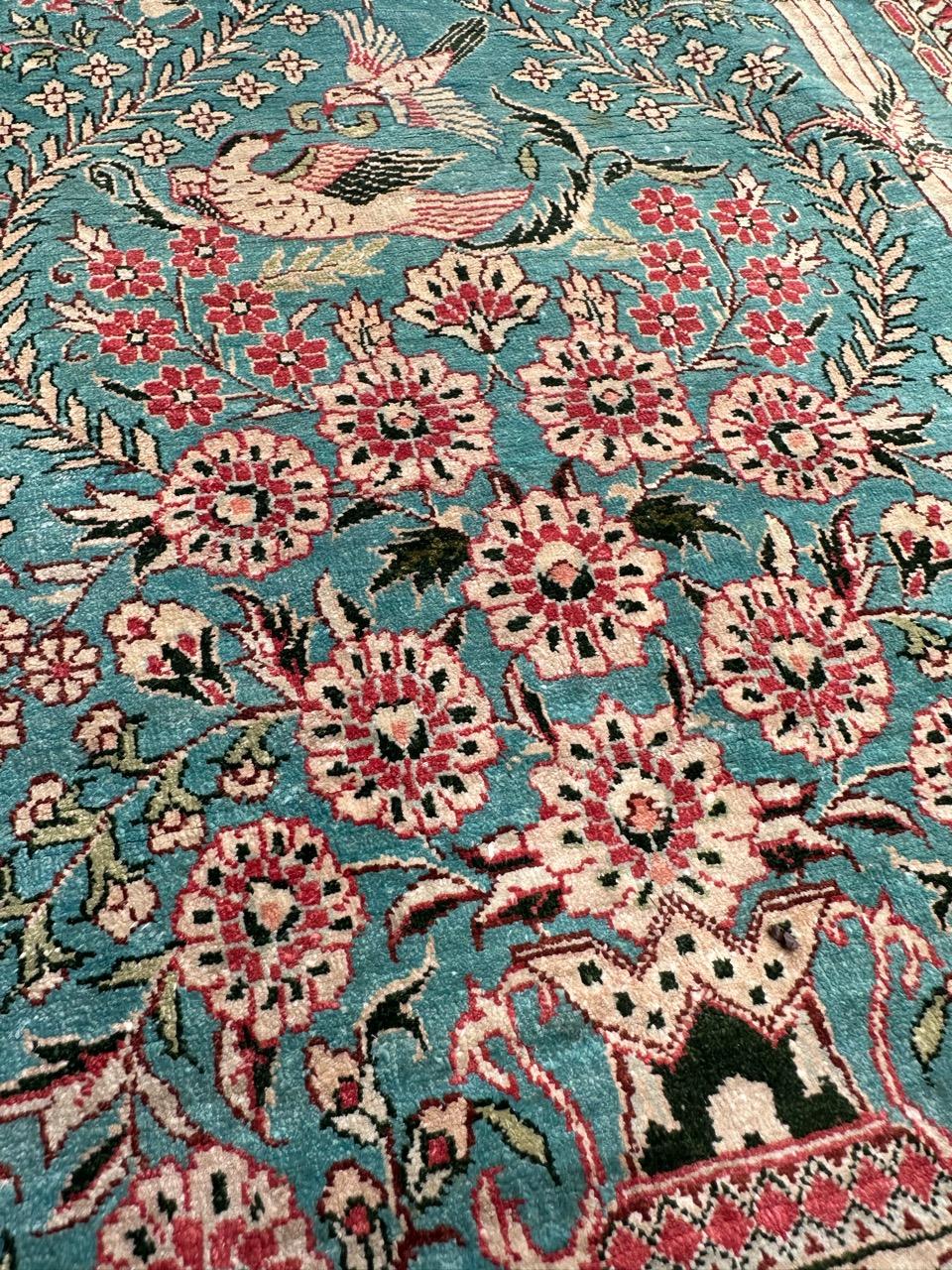 Bobyrug’s Nice vintage fine silk Sino Hereke  rug  For Sale 4