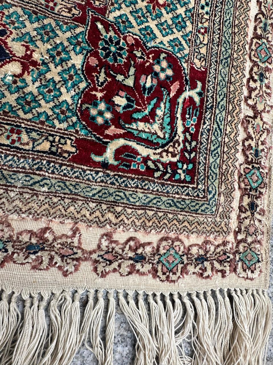 Bobyrug’s Nice vintage fine silk Sino Hereke  rug  For Sale 5