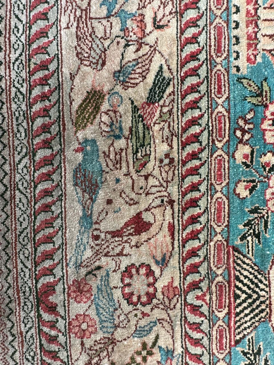 Bobyrug’s Nice vintage fine silk Sino Hereke  rug  For Sale 6