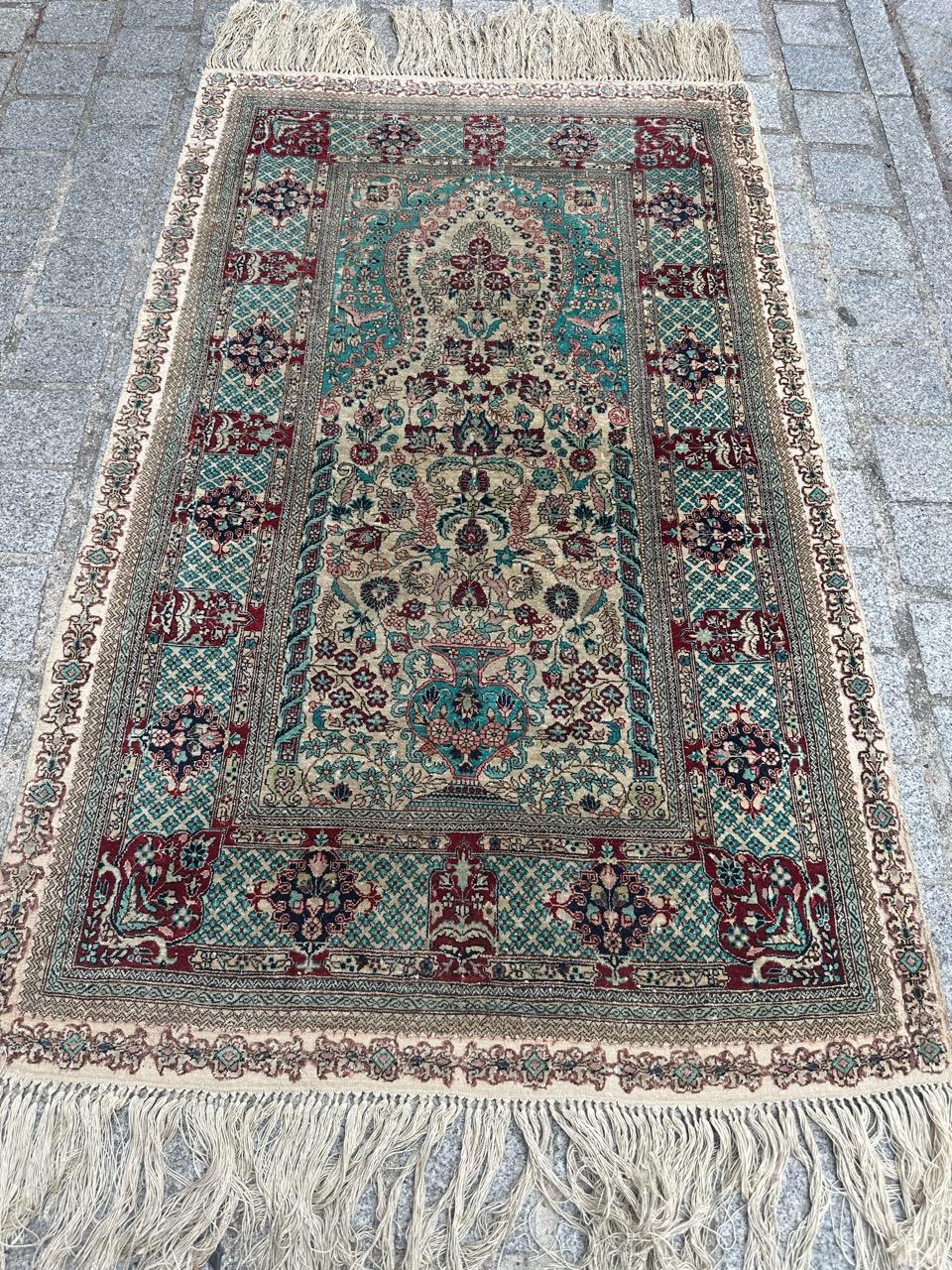 Bobyrug’s Nice vintage fine silk Sino Hereke  rug  For Sale 7