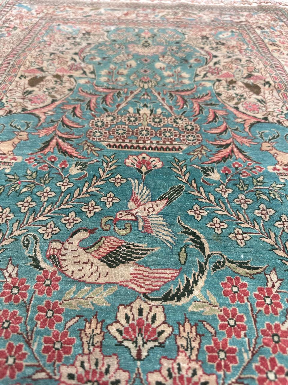 Bobyrug’s Nice vintage fine silk Sino Hereke  rug  For Sale 8