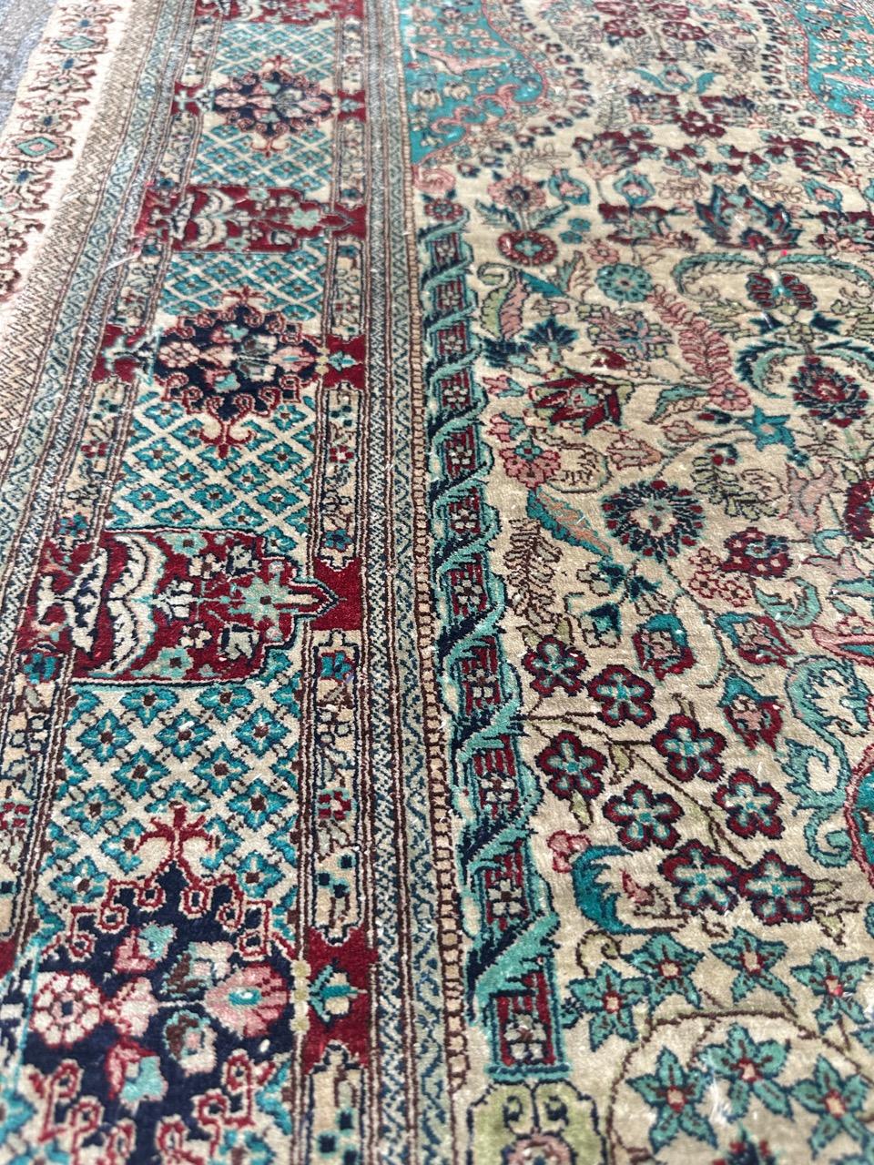 Bobyrug’s Nice vintage fine silk Sino Hereke  rug  For Sale 9