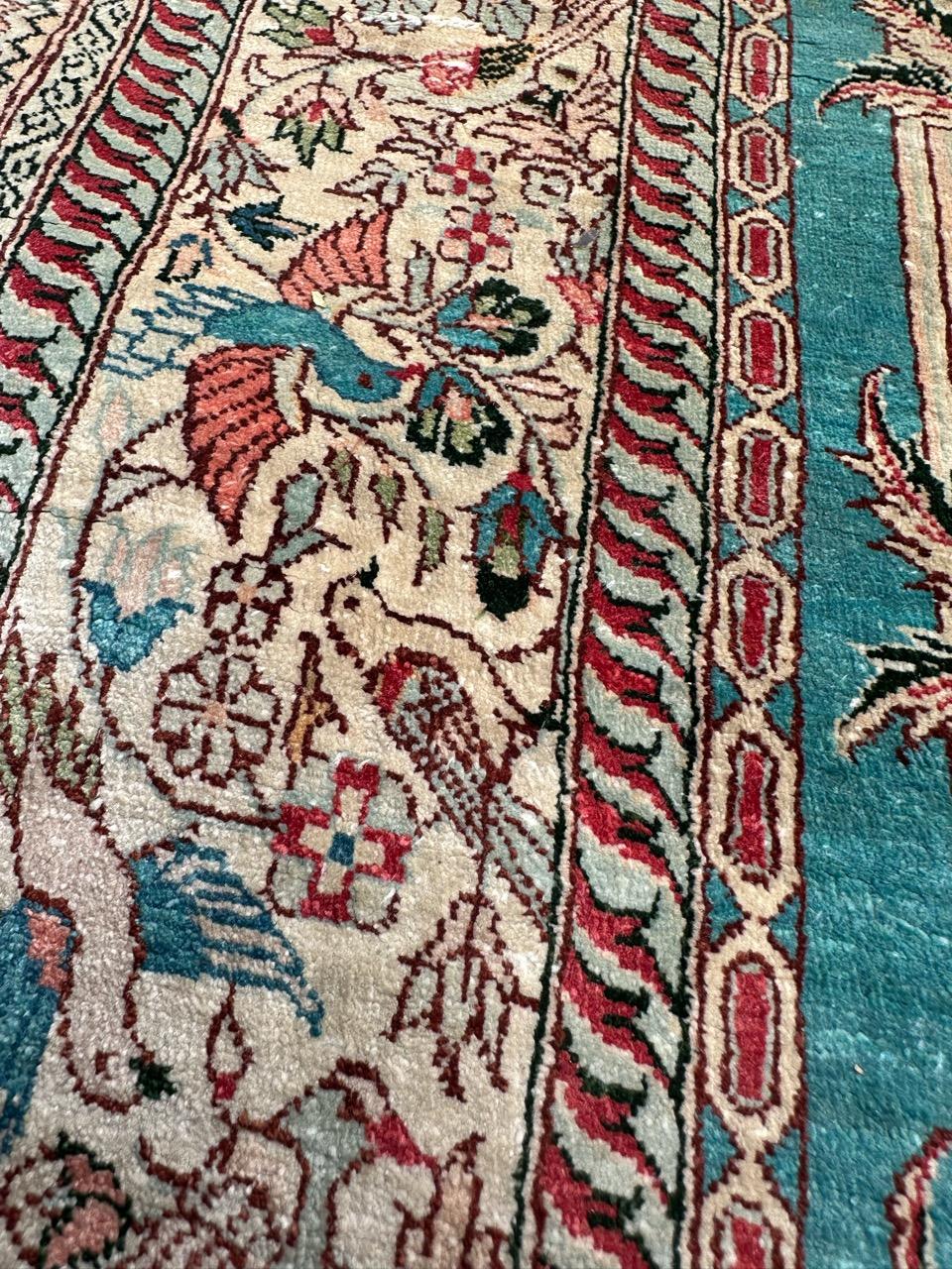 Bobyrug’s Nice vintage fine silk Sino Hereke  rug  For Sale 10