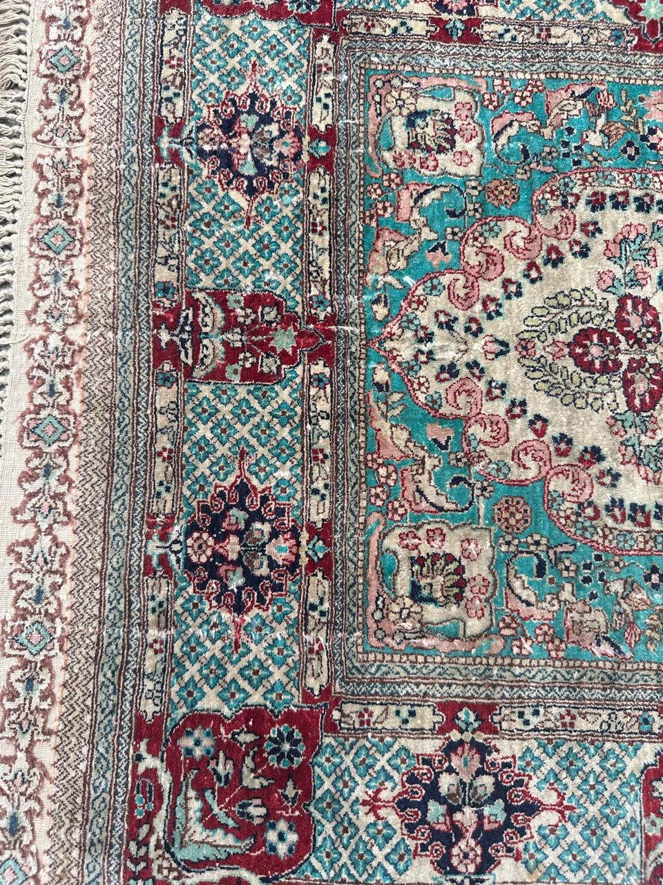 Bobyrug’s Nice vintage fine silk Sino Hereke  rug  For Sale 10