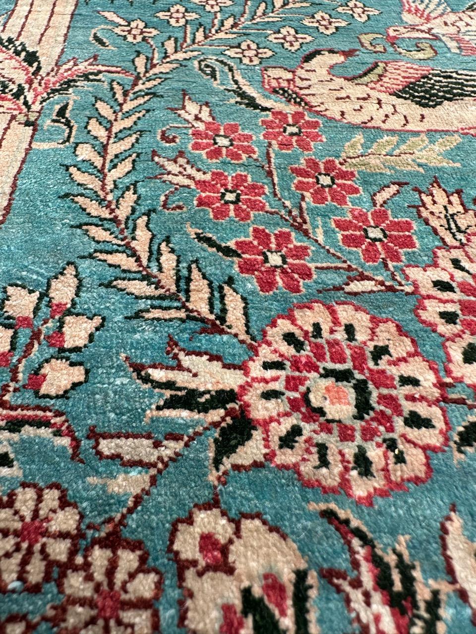 Bobyrug’s Nice vintage fine silk Sino Hereke  rug  For Sale 11