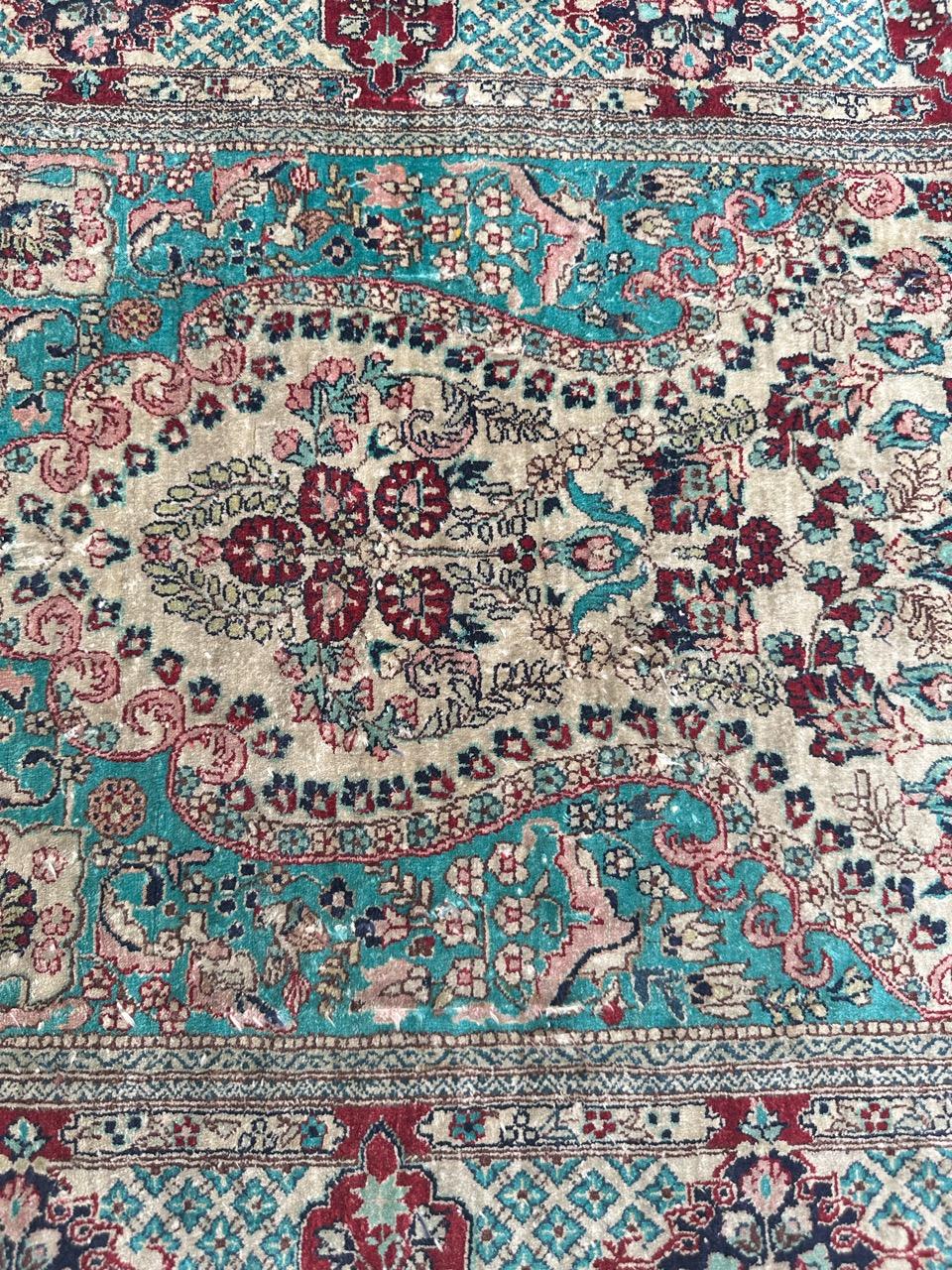 Bobyrug’s Nice vintage fine silk Sino Hereke  rug  For Sale 11