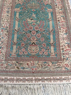 Bobyrug’s Nice vintage fine silk Sino Hereke  rug