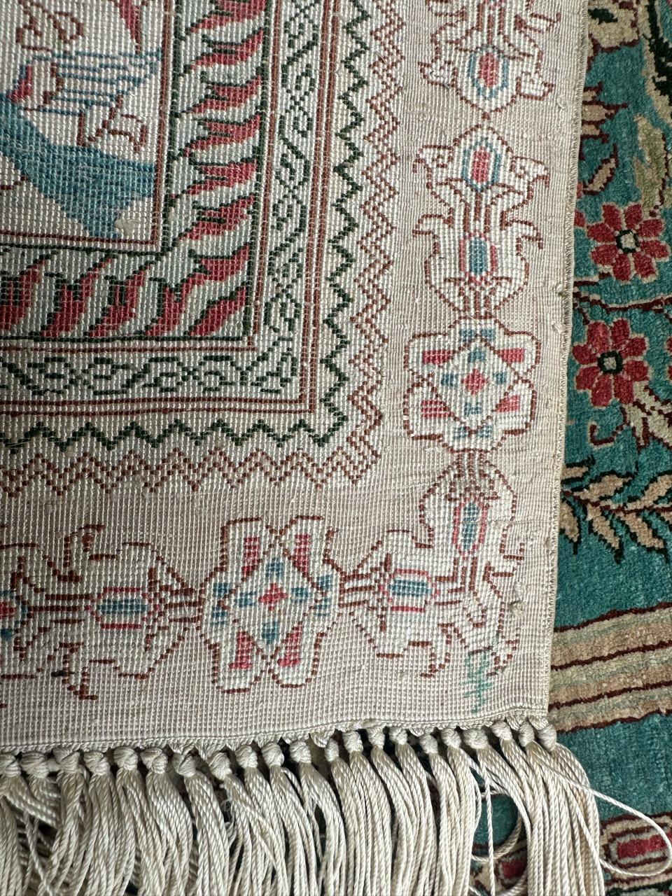 Bobyrug’s Nice vintage fine silk Sino Hereke  rug  For Sale 12