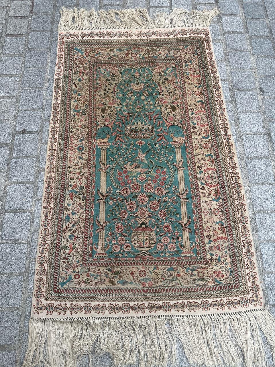 Kashan Bobyrug’s Nice vintage fine silk Sino Hereke  rug  For Sale