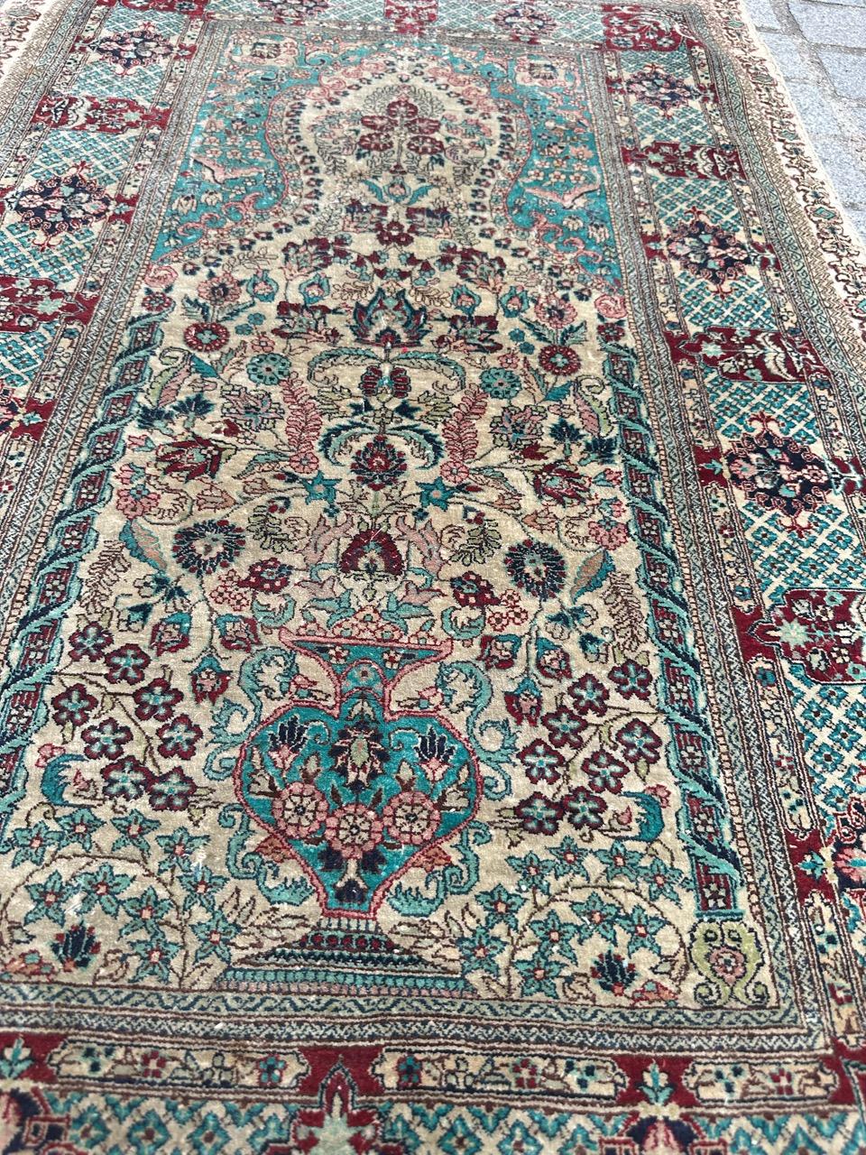 Hand-Knotted Bobyrug’s Nice vintage fine silk Sino Hereke  rug  For Sale