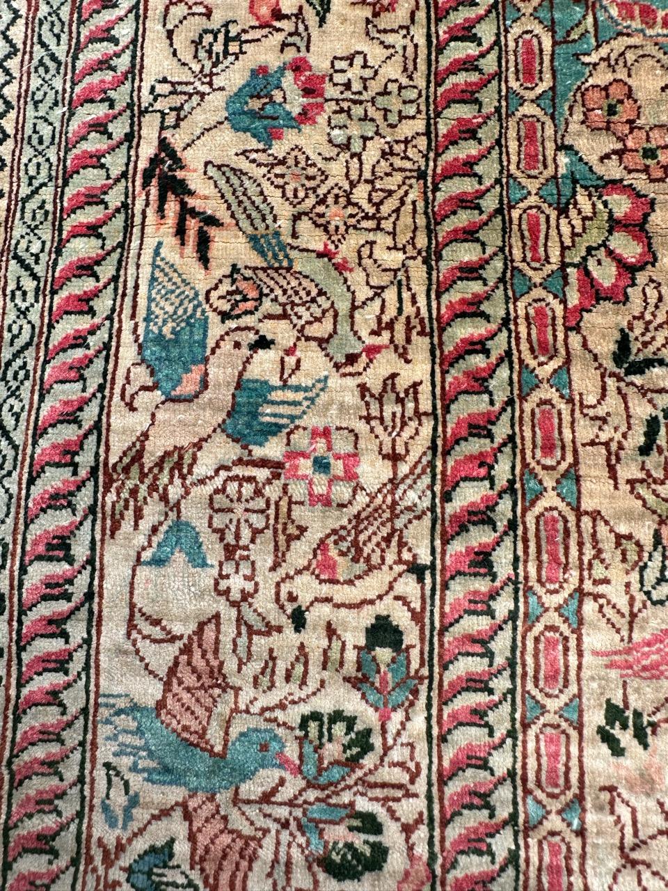 20th Century Bobyrug’s Nice vintage fine silk Sino Hereke  rug  For Sale