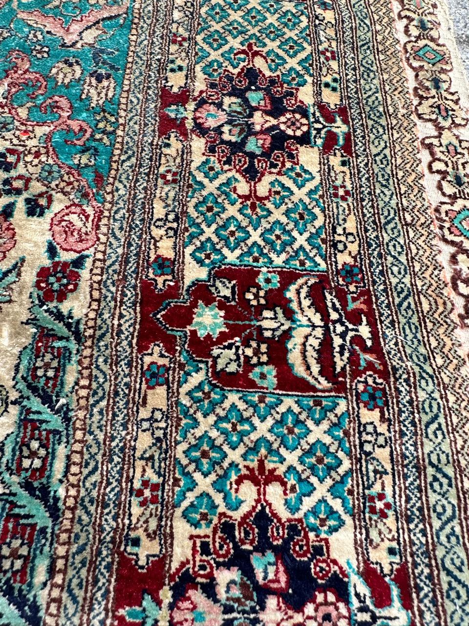 20th Century Bobyrug’s Nice vintage fine silk Sino Hereke  rug  For Sale