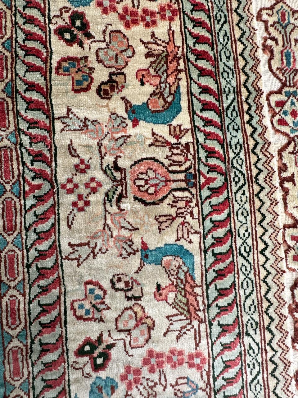 Silk Bobyrug’s Nice vintage fine silk Sino Hereke  rug  For Sale