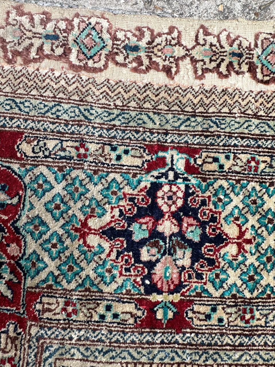 Bobyrug’s Nice vintage fine silk Sino Hereke  rug  For Sale 1