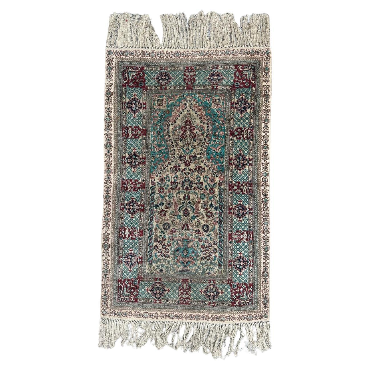 Bobyrug’s Nice vintage fine silk Sino Hereke  rug  For Sale