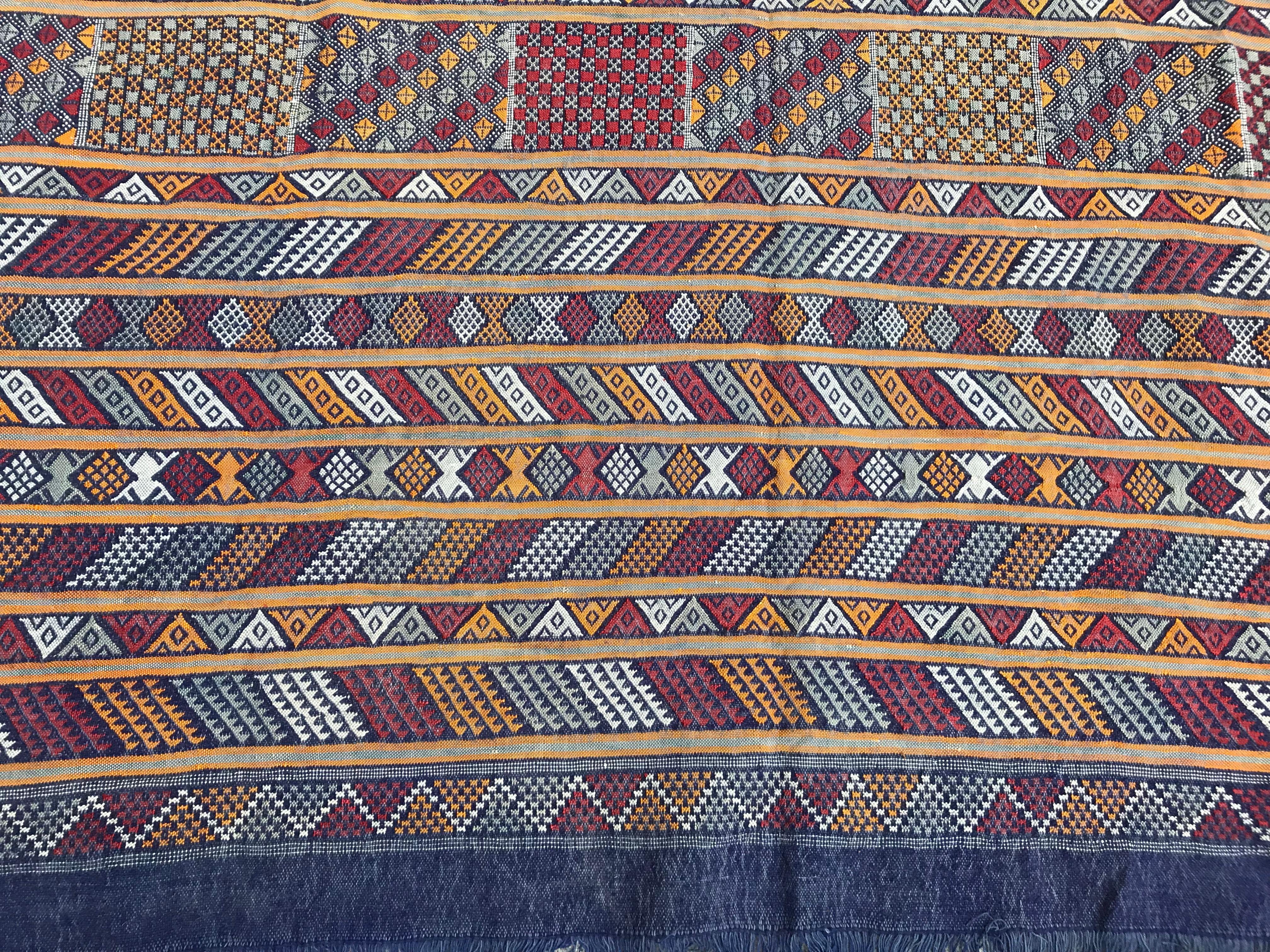 20th Century Nice Vintage Flat Silk Woven Moroccan Kilim Rug