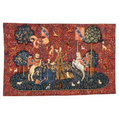 nice vintage French Aubusson style hand printed tapestry “lady and licorn”