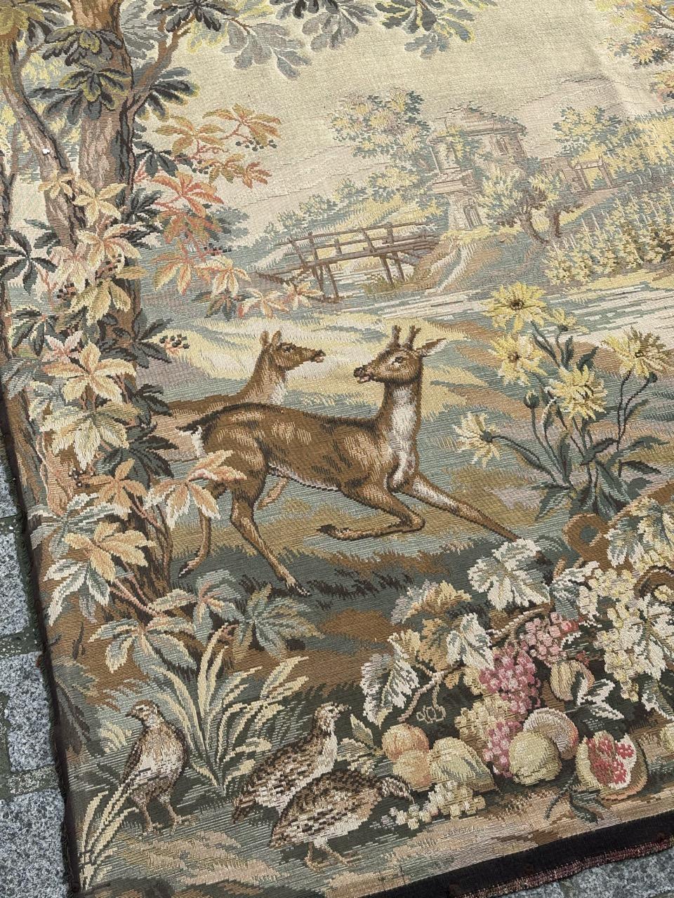 Nice vintage French Aubusson Style Jacquard Tapestry  « Autumn-winter » siglo XX en venta