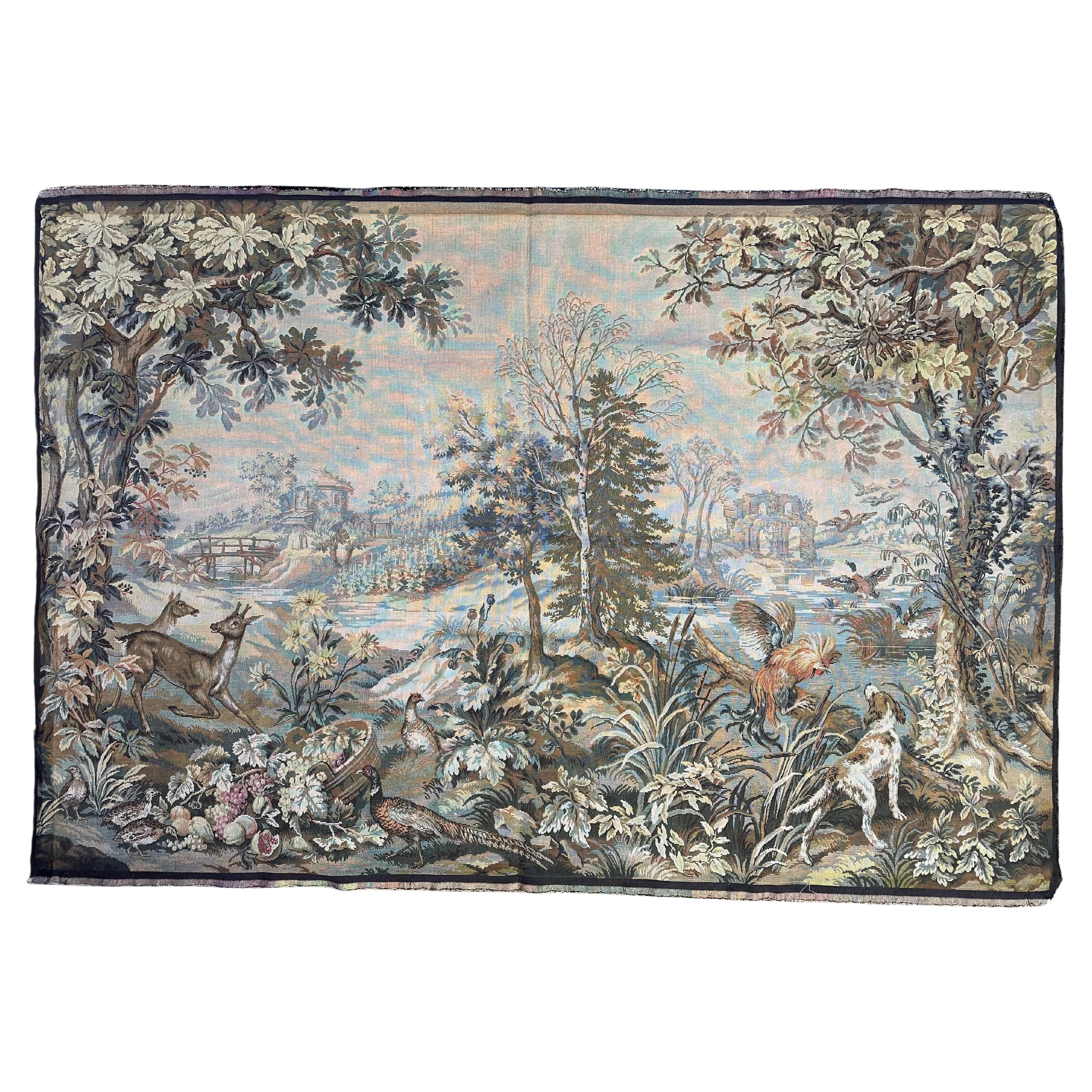 Schöner französischer Jacquard-Wandteppich im Aubusson-Stil, Vintage  " Herbst-Winter " im Angebot