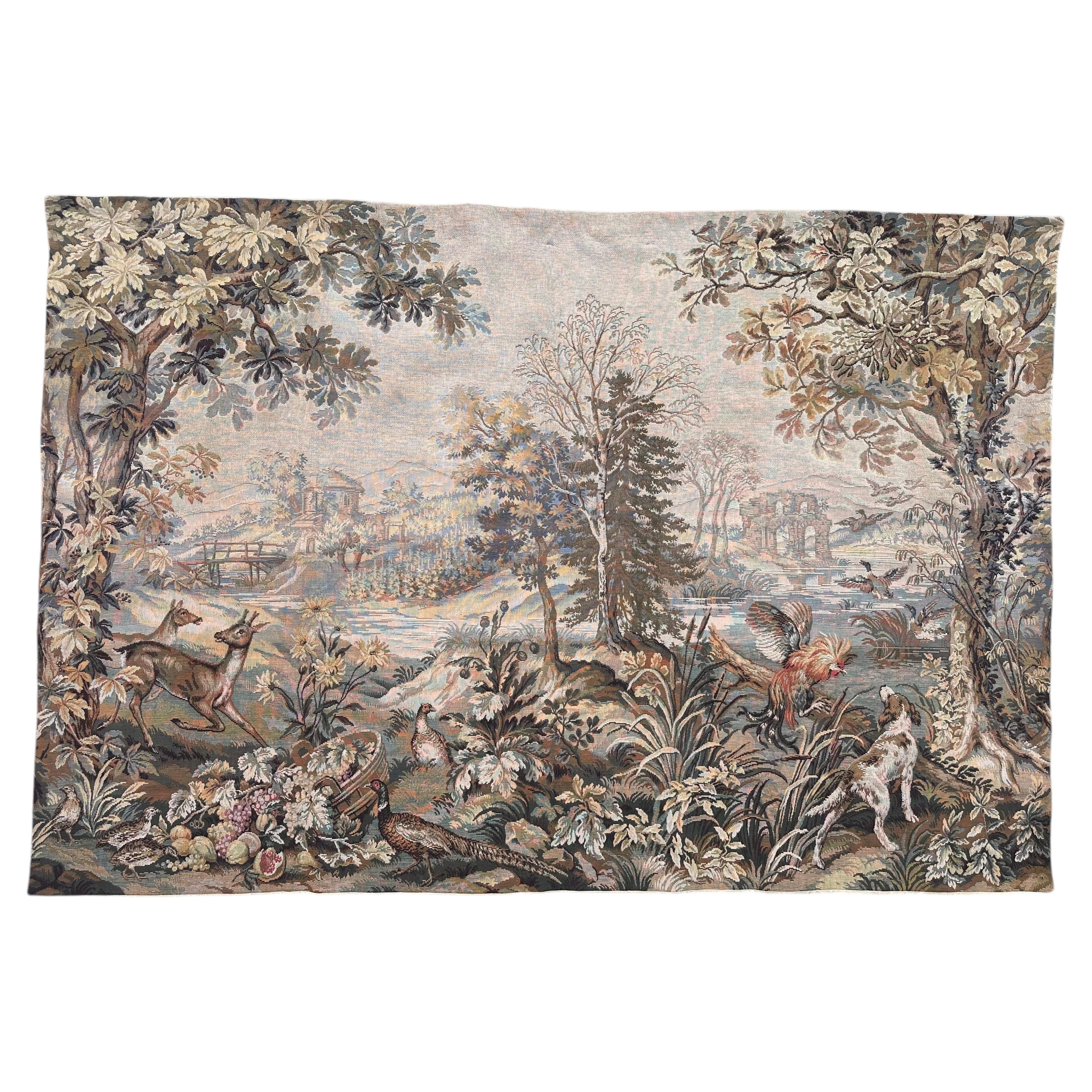Nice vintage French Aubusson Style Jacquard Tapestry « Autumn-winter »