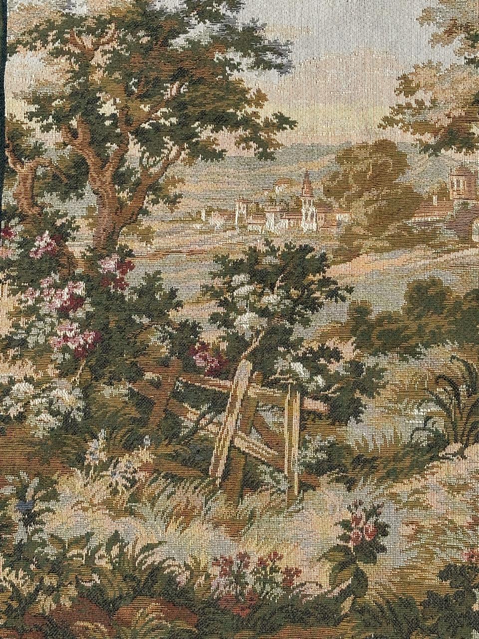 Schöner französischer Jacquard-Wandteppich im Aubusson-Stil im Aubusson-Stil mit Kissenfront (Französisch) im Angebot