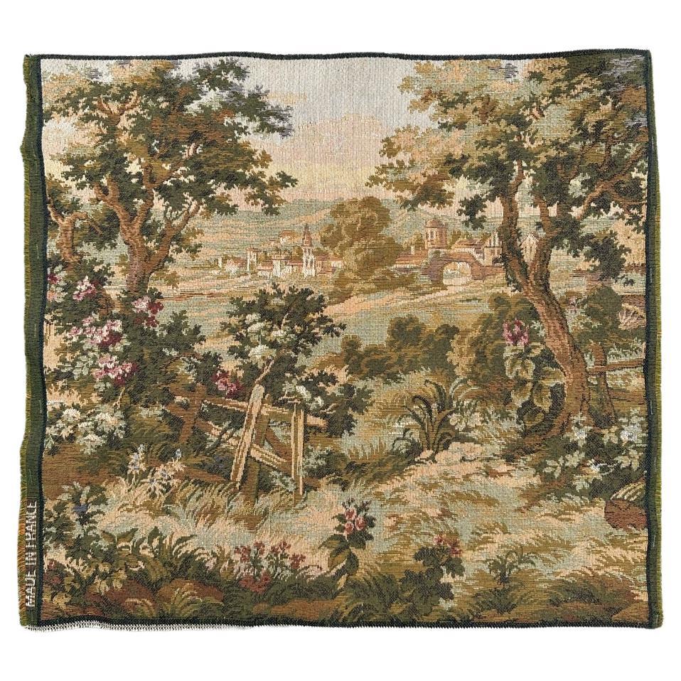 Schöner französischer Jacquard-Wandteppich im Aubusson-Stil im Aubusson-Stil mit Kissenfront