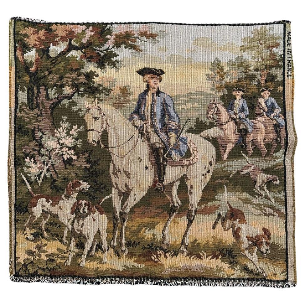 Schöner französischer Jacquard-Wandteppich im Aubusson-Stil im Aubusson-Stil mit Kissenfront
