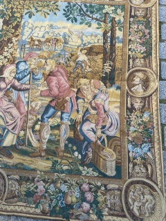 Bell'arazzo jacquard francese d'epoca in stile Aubusson "Il libro paga del mietitore".