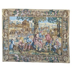 Bell'arazzo jacquard francese d'epoca in stile Aubusson "Il libro paga del mietitore".