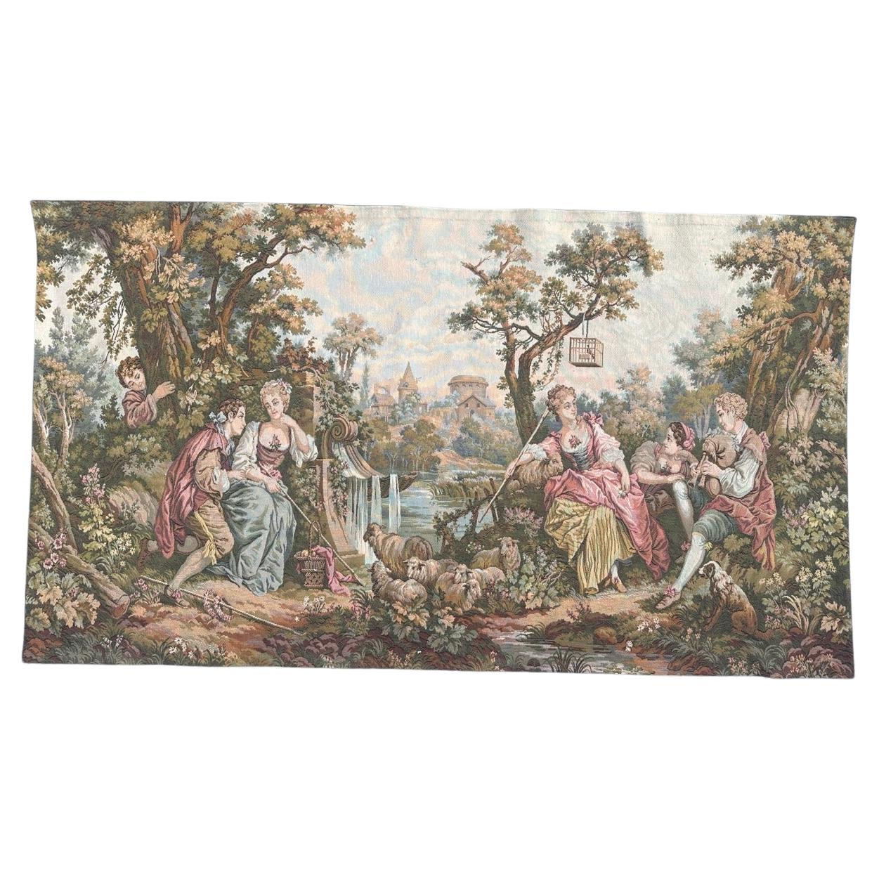 Schöner französischer Jacquard-Wandteppich im Aubusson-Stil, Vintage  " Ausguck und Dudelsack " im Angebot