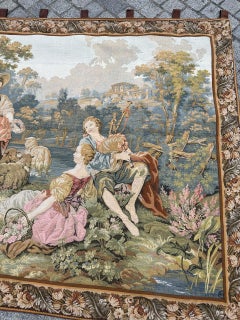 Bellissimo arazzo jacquard vintage in stile Aubusson francese «La pastorella»