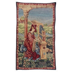 Schöner französischer Jacquard-Wandteppich im Aubusson-Stil, Vintage  " junge Dame "