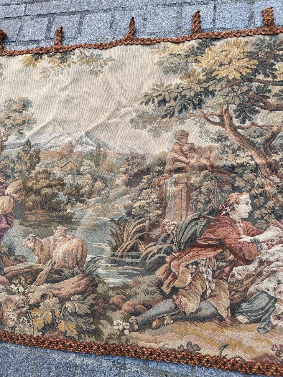 Bobyrug’s Nice vintage French Aubusson style Jaquar tapestry  For Sale 8