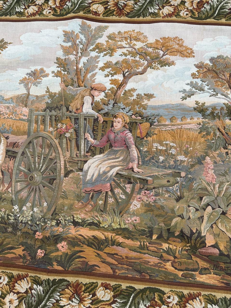 Machine-Made Bobyrug’s Nice Vintage French Aubusson Style Jaquar Tapestry For Sale