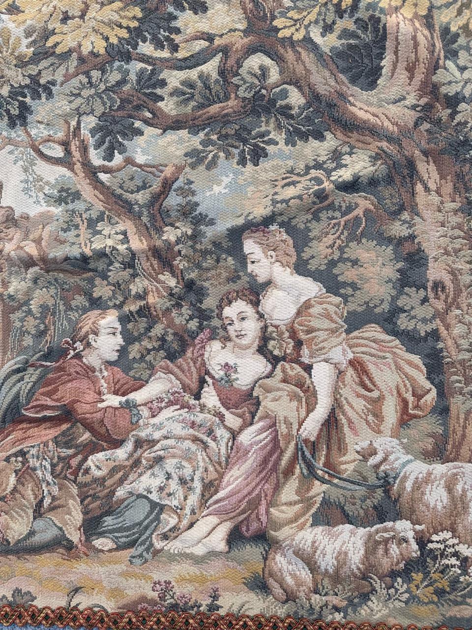 Machine-Made Bobyrug’s Nice vintage French Aubusson style Jaquar tapestry  For Sale